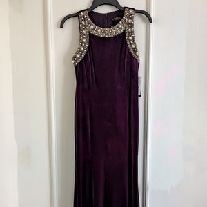 Purple Velvet Embellished Sleeveless Dress